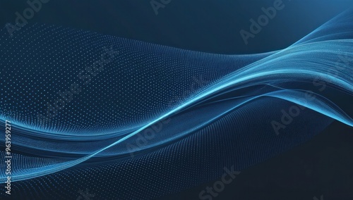 Abstract digital cyber wave made of blue particles and dots on a dark background, big data visualization, futuristic and technological. Sound wave