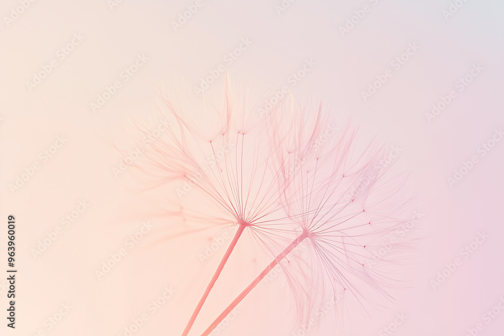 Fototapeta premium Minimalist Dandelion Seeds with Soft Pastel Background, Delicate Nature Abstract