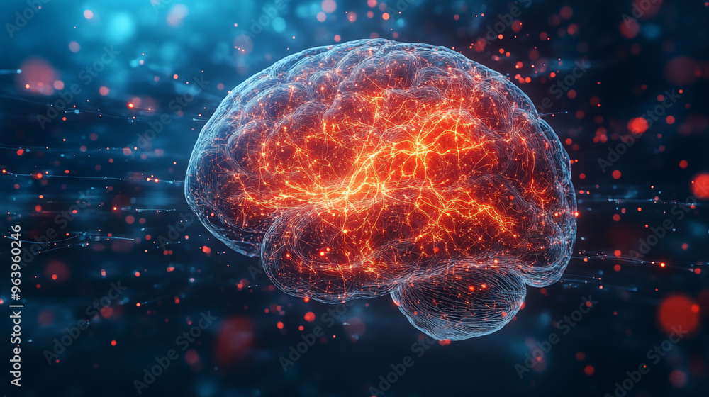 Brain visualization with glowing neural networks. Concept of artificial intelligence and cognition. Brain visualization with glowing neural networks. Concept of artificial intelligence and cognition.