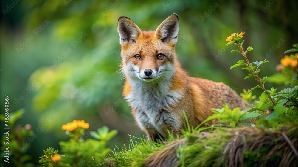 Portrait of a fox in the forest with a soft blurry background creating an atmosphere of privacy. Portrait of a fox in the forest with a soft blurry background creating an atmosphere of privacy.
