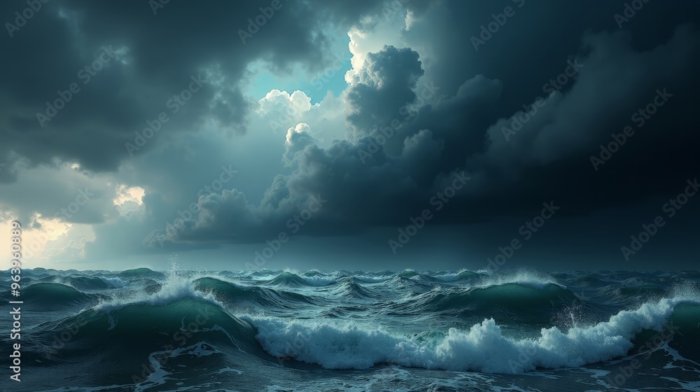 Dramatic Dark Clouds Over Sea Powerful Waves Turbulent Winds Dramatic Dark Clouds Over Sea Powerful Waves Turbulent Winds