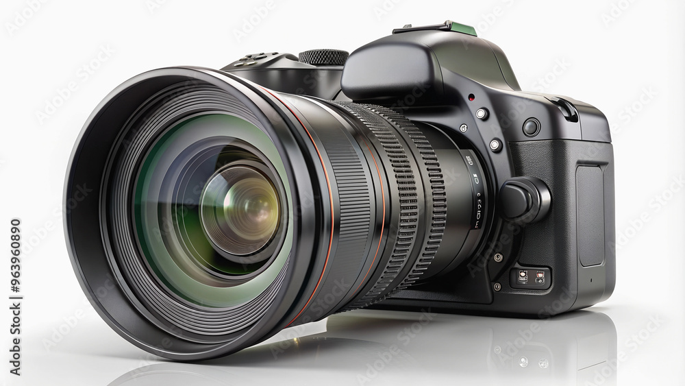 Professional grade interchangeable lens camera on white background, ideal for shooting. Professional grade interchangeable lens camera on white background, ideal for shooting.