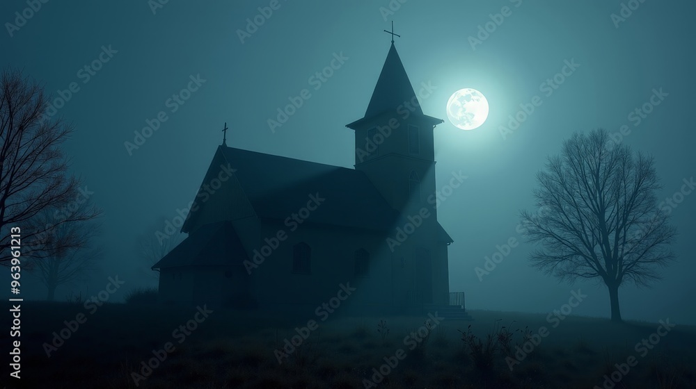 Fototapeta premium Enigmatic Cathedral Under Silvery Moonlight
