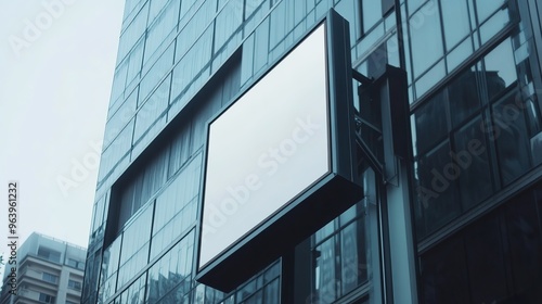 Square signboard mockup on building facade in PSD format. Clean and modern design template for showcasing logos, business names, or branding. Perfect for advertising on storefronts or commercial space