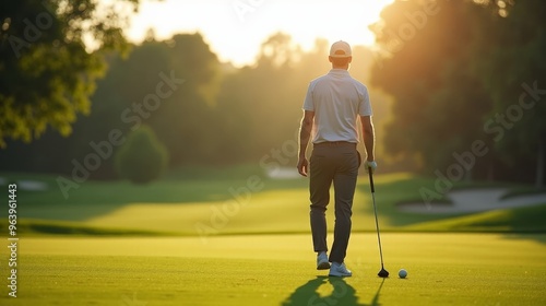 Individual Playing Golf on Lush Course Symbolizing Leisure and Financial Freedom in Morning Light