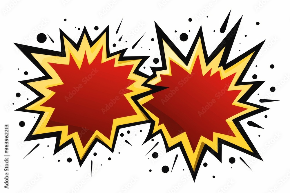 Bright comic-style explosion graphic with red and yellow accents on a white background Bright comic-style explosion graphic with red and yellow accents on a white background