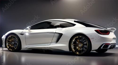 Wallpaper Mural 3D illustration of a model generic sports racing car standing in a dark garage on pit lane with lights. Torontodigital.ca