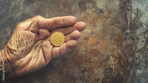Elderly Hand Holding a Coin