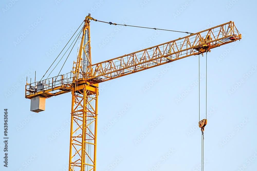 Yellow Construction Crane Against Clear Blue Sky Yellow Construction Crane Against Clear Blue Sky