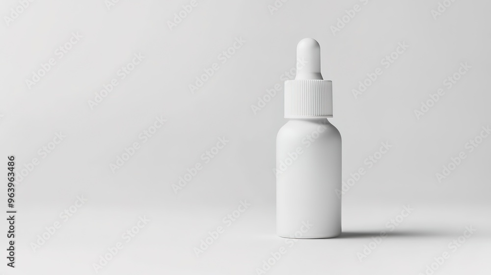 Minimalistic white dropper bottle on a seamless white background. Clean, modern packaging design for skincare, beauty, or medical products. Focus on simplicity and purity with a sleek, neutral design. Minimalistic white dropper bottle on a seamless white background. Clean, modern packaging design for skincare, beauty, or medical products. Focus on simplicity and purity with a sleek, neutral design.