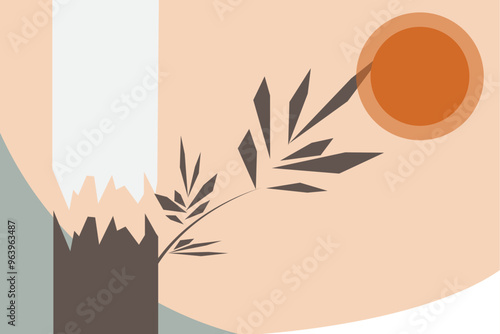 The image shows golden ears of wheat rising toward the sky, surrounded by natural elements like bamboo and leaves, in a simple, elegant vector design that evokes summer and autumn beauty  Minimalist 