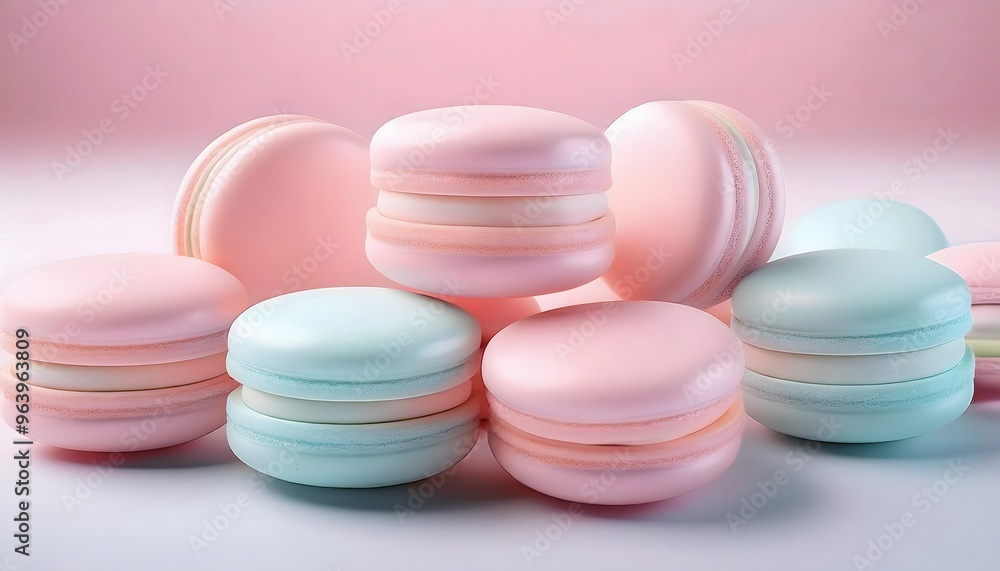 3d render of multi-colored macarons on a white background. 3d render of multi-colored macarons on a white background.
