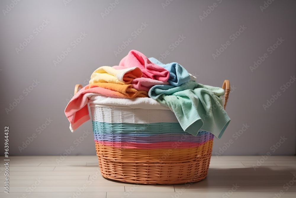 Obraz premium Clothes in a laundry wooden basket isolated on white background 