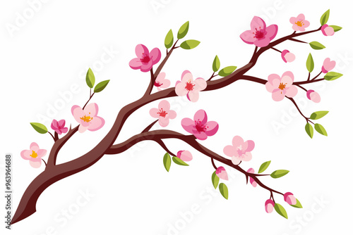 Cherry or peach tree branches with leaves.