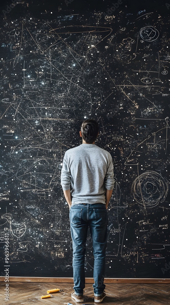 Obraz premium 36. An artist standing in front of a blackboard, brainstorming ideas