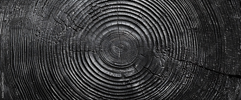 Close-up of Textured Black Wood with Circular Growth Rings Close-up of Textured Black Wood with Circular Growth Rings