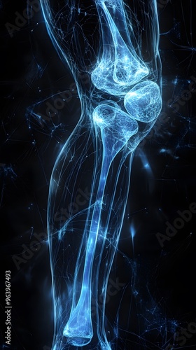 Blue Glowing Representation of a Human Leg and Knee Joint