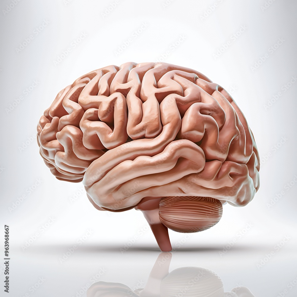 A detailed anatomical model of the human brain, showcasing its intricate structure and complex network. A detailed anatomical model of the human brain, showcasing its intricate structure and complex network.