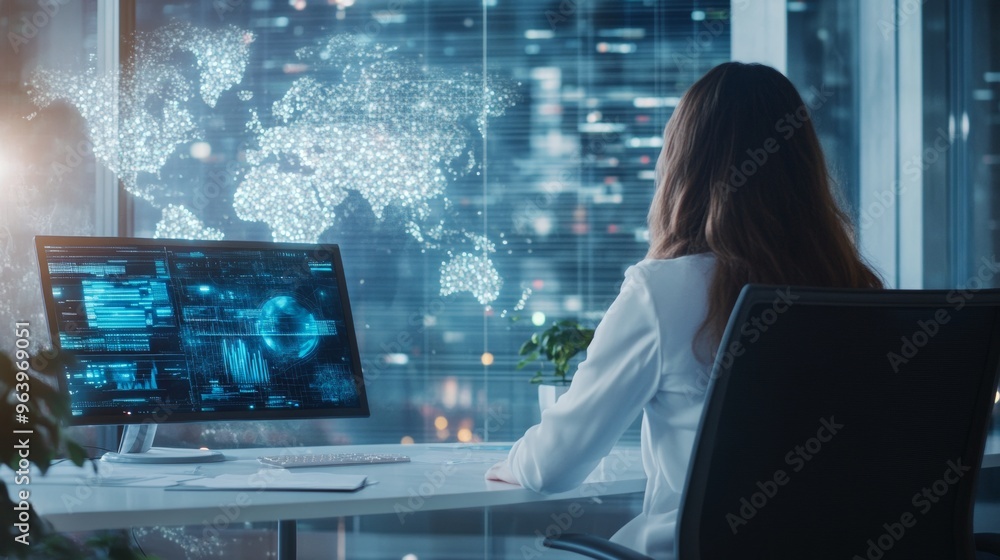 An innovative therapist using interactive digital tools in a bioluminescent counseling room style An innovative therapist using interactive digital tools in a bioluminescent counseling room style