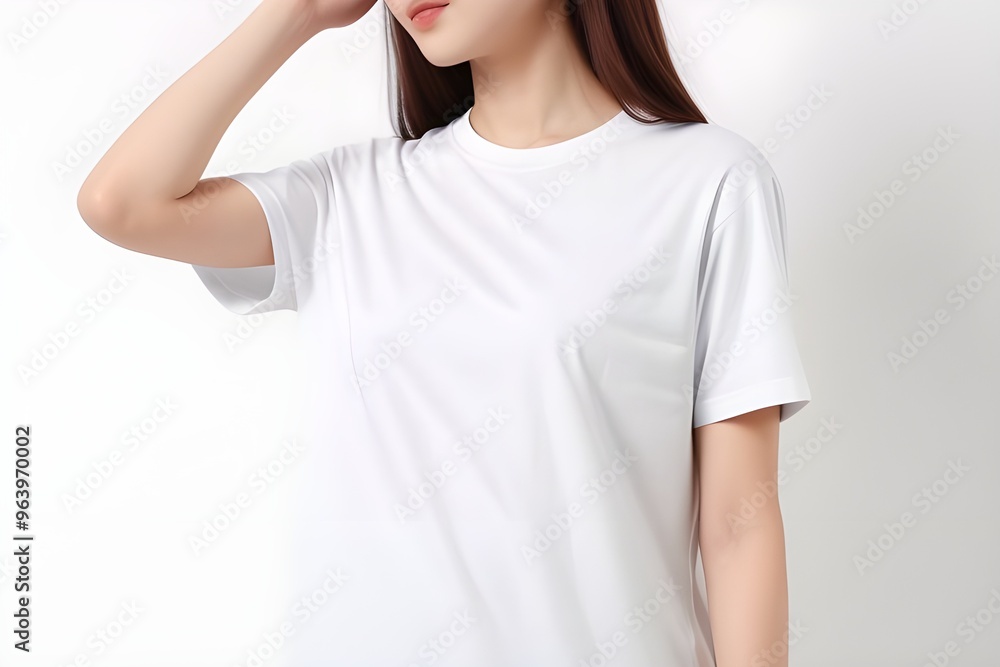 Fototapeta premium Stylish Woman Wearing T-shirts, Isolated on White Background