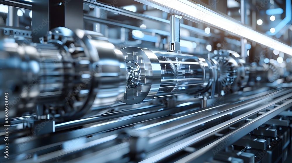 3D visualization of a futuristic industrial machine in an AI-driven factory 3D visualization of a futuristic industrial machine in an AI-driven factory