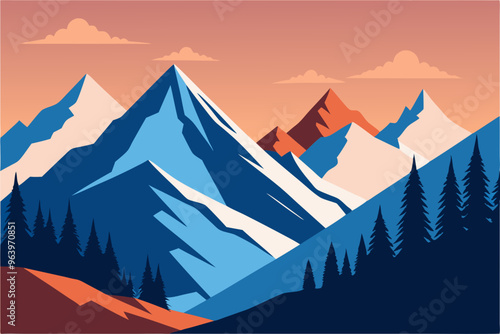 One continuous line drawing of mountain range landscape. Top view of mounts in simple linear style. Adventure winter sports concept isolated on white background Vector.