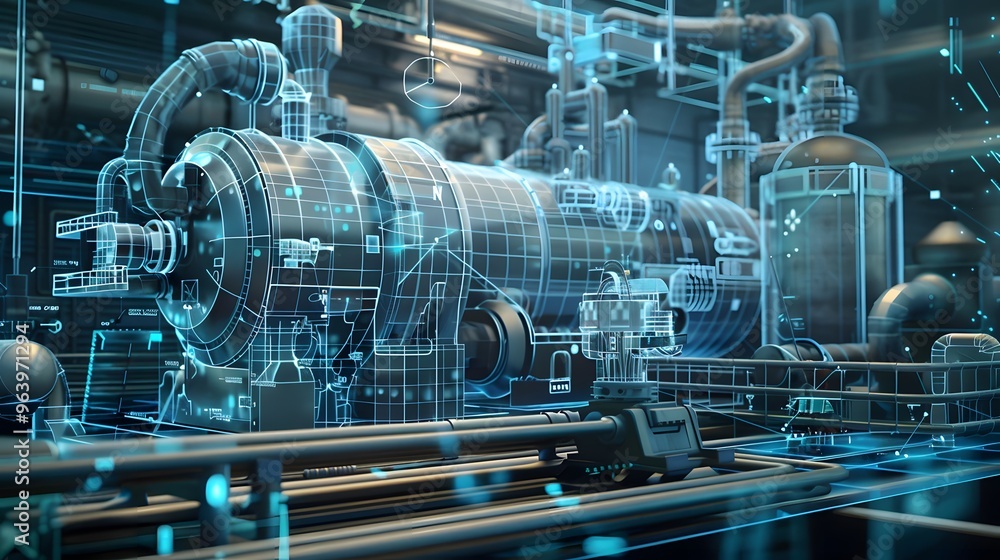 Advanced industrial equipment blueprint with 3D visuals Advanced industrial equipment blueprint with 3D visuals