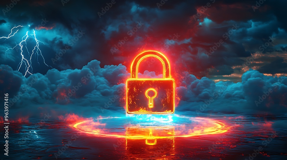 Mystical Padlock in Stormy Skies: Symbol of Security and Serenity Amidst Chaos Mystical Padlock in Stormy Skies: Symbol of Security and Serenity Amidst Chaos