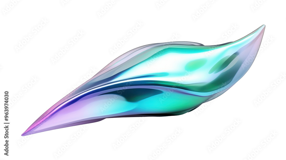 A sleek, iridescent abstract shape with smooth curves and a reflective surface. A sleek, iridescent abstract shape with smooth curves and a reflective surface.