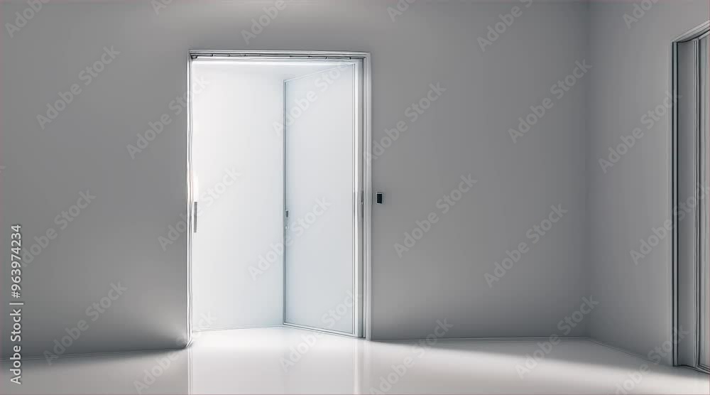 3D rendering of interior of building, hotel corridor, modern empty white room with door and window with warm light. 3D rendering of interior of building, hotel corridor, modern empty white room with door and window with warm light.