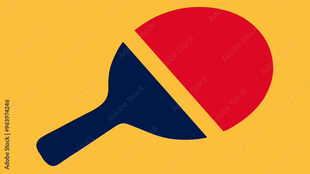 simple vector graphic illustration of red and blue ping pong or table tennis racket, flat style, yellow background simple vector graphic illustration of red and blue ping pong or table tennis racket, flat style, yellow background
