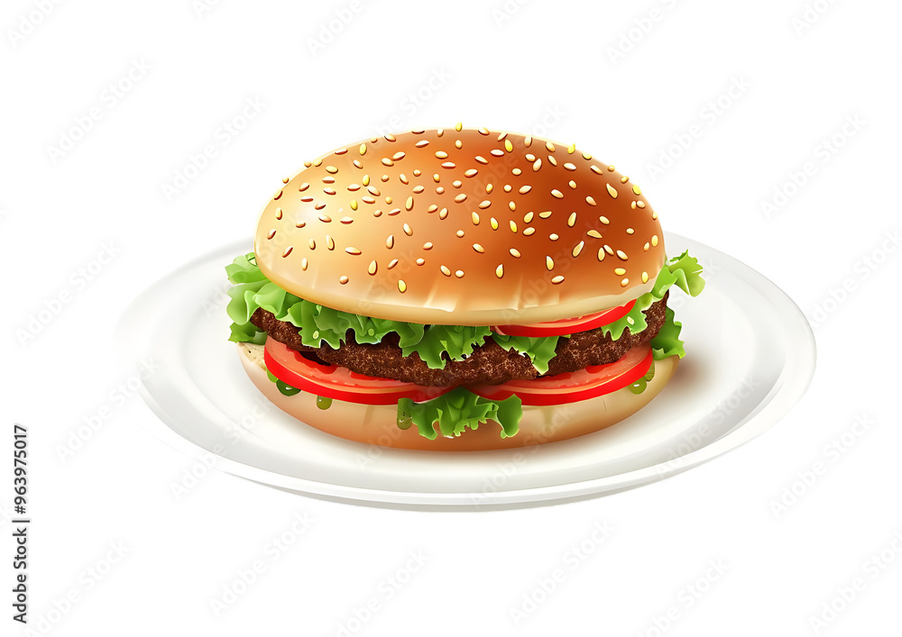 Classic hamburger with beef patty, lettuce, tomato, and cheese. Isolated on a transparent background Classic hamburger with beef patty, lettuce, tomato, and cheese. Isolated on a transparent background