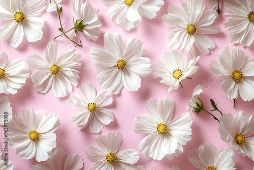 Delicate White Flowers on Soft Pink Background