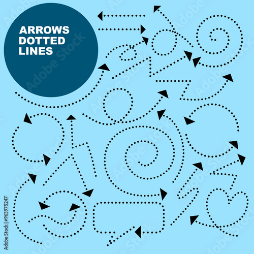 Arrow dotted lines vector illustration isolated on a blue background.