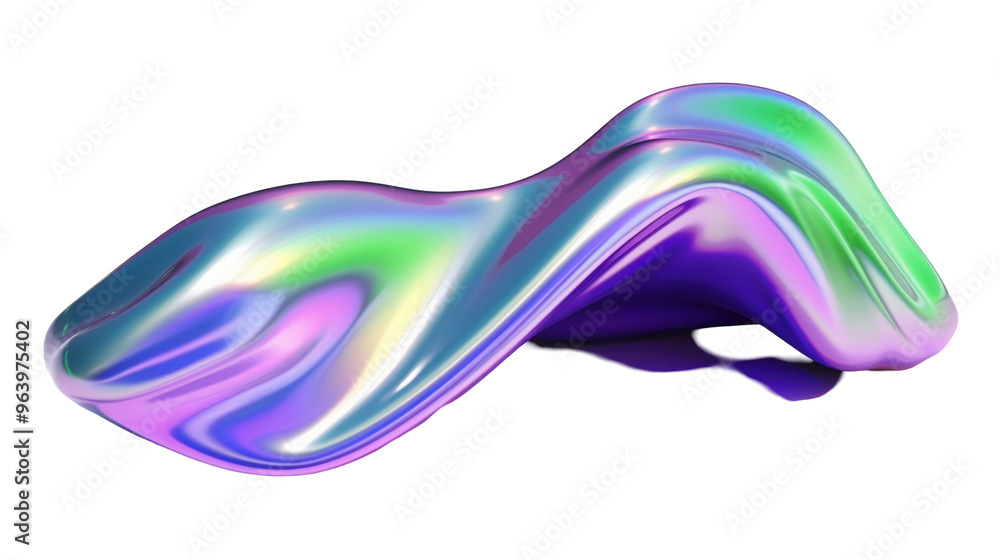 Naklejka premium A smooth, colorful abstract shape with a reflective surface, showcasing fluid design.