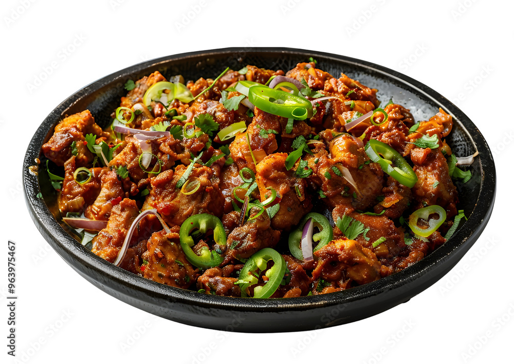 Savory meat and vegetable casserole in a skillet. Isolated on a transparent background Savory meat and vegetable casserole in a skillet. Isolated on a transparent background