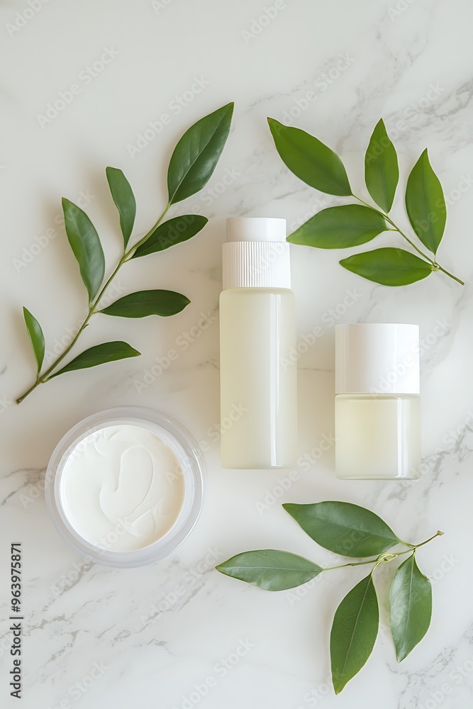 Organic Skincare Products on Marble, Soft Pastel Vibe Organic Skincare Products on Marble, Soft Pastel Vibe