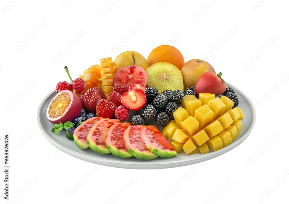 Fresh and healthy fruit platter with a variety of fruits. Isolated on a transparent background Fresh and healthy fruit platter with a variety of fruits. Isolated on a transparent background