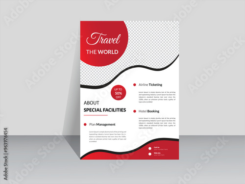 Travel poster or flyer pamphlet brochure design layout space for photo background. Travel flyer template for travel agency.
