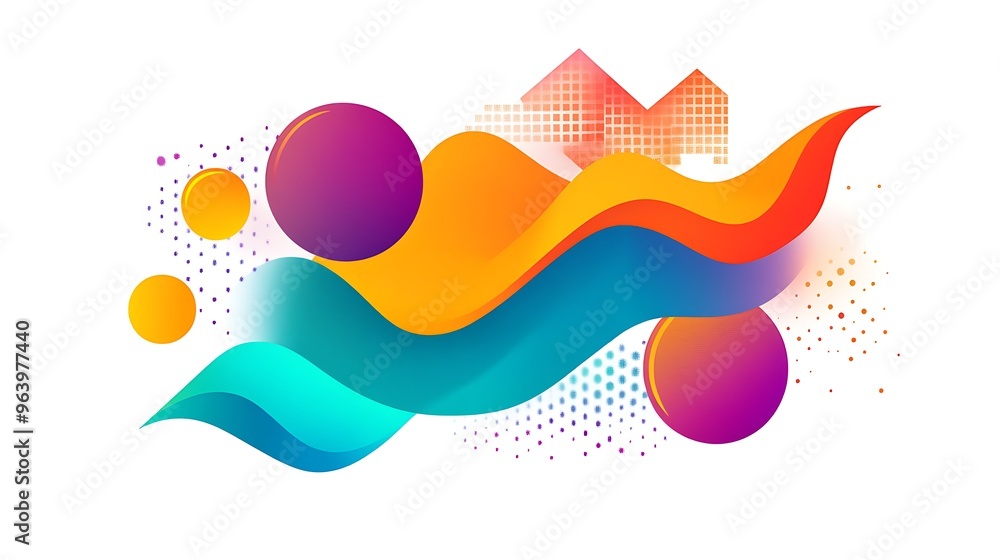 Abstract Colorful Wave Background with Geometric Shapes Abstract Colorful Wave Background with Geometric Shapes