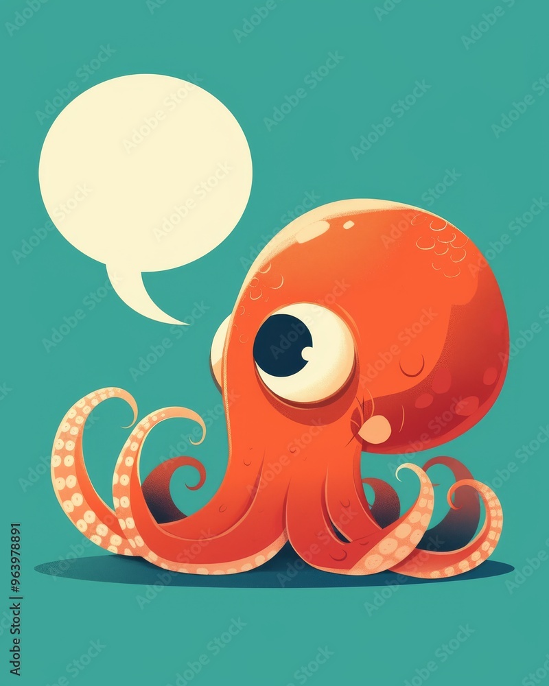 Minimalist Octopus Illustration with Speech Bubble in Flat Design Style Minimalist Octopus Illustration with Speech Bubble in Flat Design Style