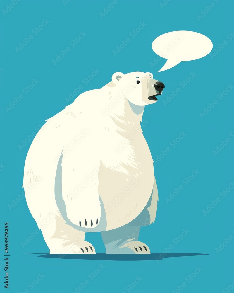 custom made wallpaper toronto digitalMinimalist Flat Design Illustration of a Polar Bear with Blank Speech Bubble in Solid Color Background
