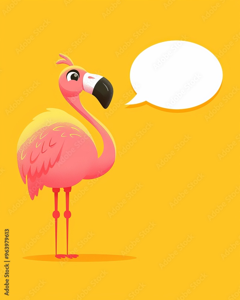 Minimalist Flamingo Illustration in Flat Design Style with Speech Bubble Minimalist Flamingo Illustration in Flat Design Style with Speech Bubble