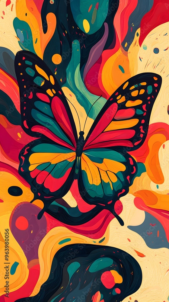 Abstract Colorful Butterfly on Swirling Background Abstract Colorful Butterfly on Swirling Background