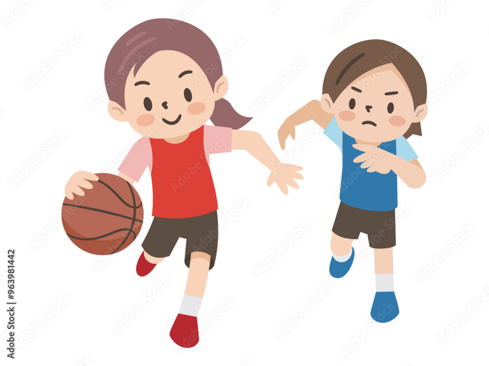 Obraz premium バスケットボールをする子供のイラスト