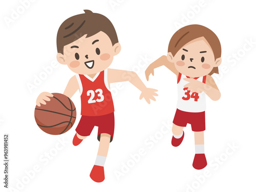 バスケットボールをする子供のイラスト