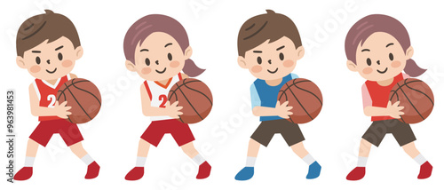 バスケットボールをする子供のイラスト