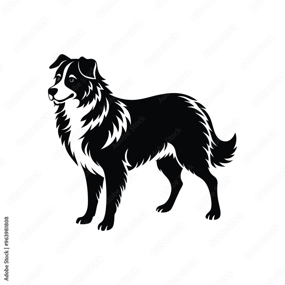 Fototapeta premium Silhouette of fearless Australian shepherd dog vector clipart design