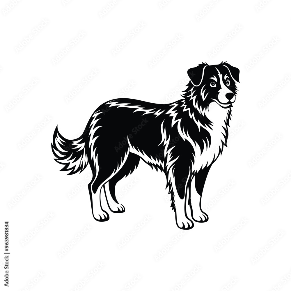 Silhouette of relaxed Australian shepherd dog vector clipart design Silhouette of relaxed Australian shepherd dog vector clipart design