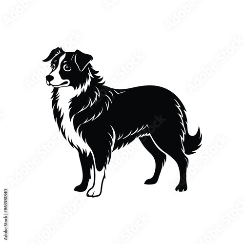 Silhouette of affectionate Australian shepherd dog vector clipart design